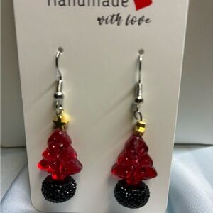 Handmade Red Christmas Tree Earrings